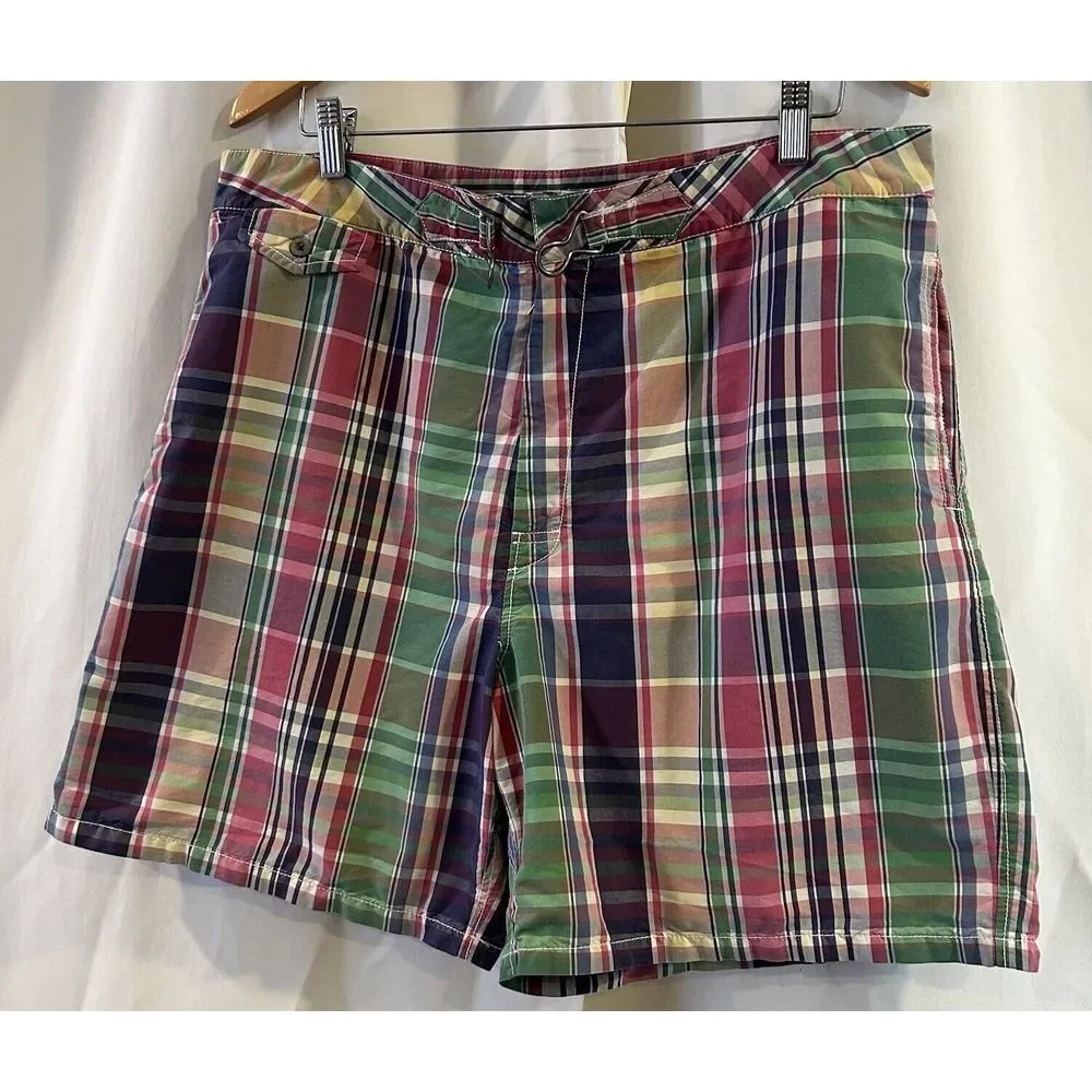 Polo Ralph‎ Lauren Plaid Board Shorts Trunks Loop Closure Size 36